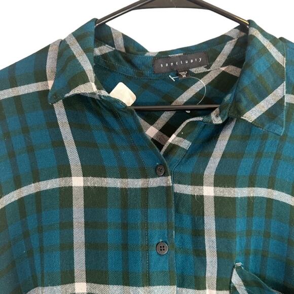 Sanctuary Blue Plaid Long Sleeve Collared Button Down Shirt Women Sz M - Picture 4 of 11